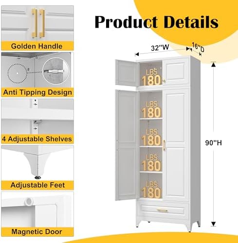 SteeLoong 90" Metal Storage Cabinet with Doors and 3 Adjustable Shelves