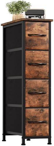Somdot Narrow Dresser for Bedroom, 4 Drawer Storage Cabinet, Brown
