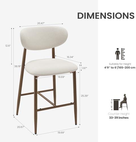 MALOL Counter Height Bar Stools with Backs Set of 2, Beige