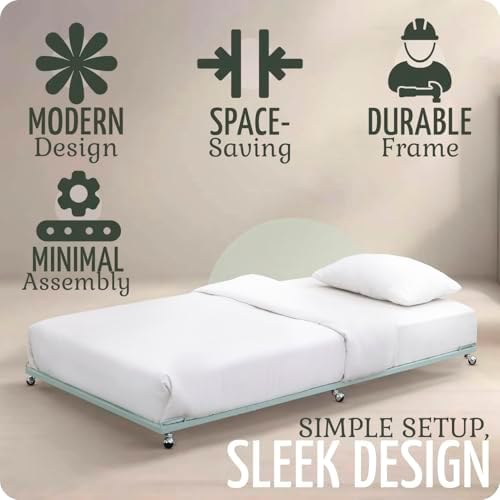 Kings Brand Twin Roll-Out Metal Platform Trundle Bed Frame, Glacier