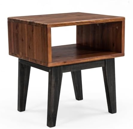 Acacia Serena Nightstand Solid Wood Nightstand with Open Storage Shelf, Wood Bedside Table, Night Stands for Bedroom - Americano