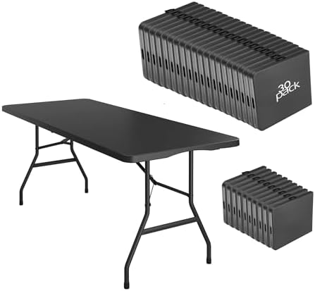 30 Pack 6FT Folding Tables, Heavy Duty, Carry Handle, Black