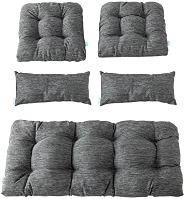 Outdoor Wicker Cushion Set of 5 - Waterproof Fade Resistant Patio Furniture Cushions, Loveseat 2 U-Shape 2 Lumbar Pillows for Porch, Bench, Backyard, Garden, Charcoal Grey,Black