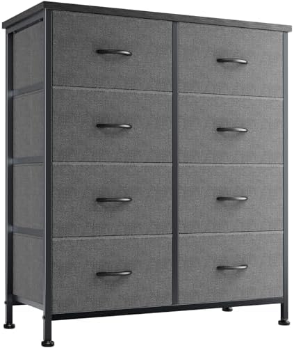 Sweetcrispy 8 Drawer Fabric Dresser for Bedroom, Tall Dresser, Dark Grey
