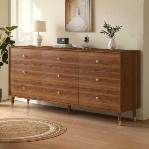 Dresser for Bedroom, 63 Inch 9 Drawer Wooden Chest of Drawers