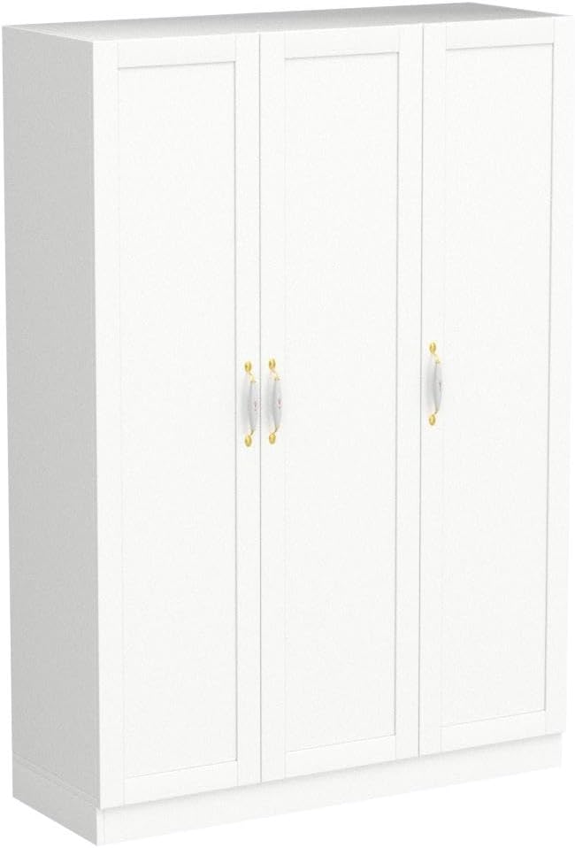 AIEGLE 3 Doors Wardrobe Armoire Closet, Large Freestanding Armoire Wardrobe Cabinet with Shelves & Hanging Rod, Bedroom Wood Clothes Storage Cabinet Organizer, White 47.2" Wide Type A