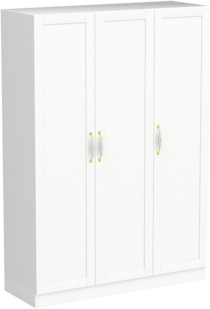AIEGLE 3 Doors Wardrobe Armoire Closet, Large Freestanding Armoire Wardrobe Cabinet with Shelves & Hanging Rod, Bedroom Wood Clothes Storage Cabinet Organizer, White 47.2" Wide Type A