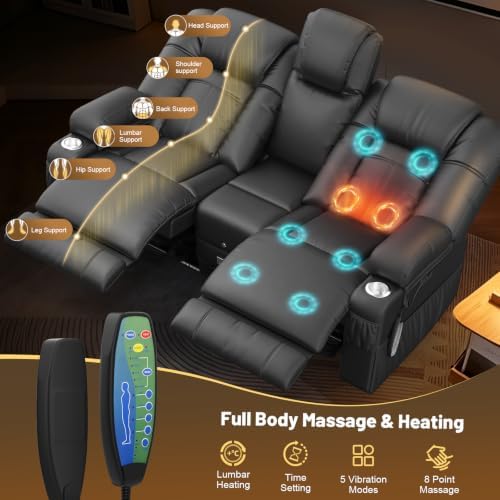 Power Loveseat Recliner Sofa with Massage & Heat, Gray