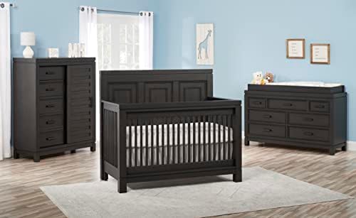 Soho Baby 40011940 Manchester Premium 4-in-1 Convertible Crib, Flat-Top Headboard, Smooth Black Iron Finish, GreenGuard Gold Certified
