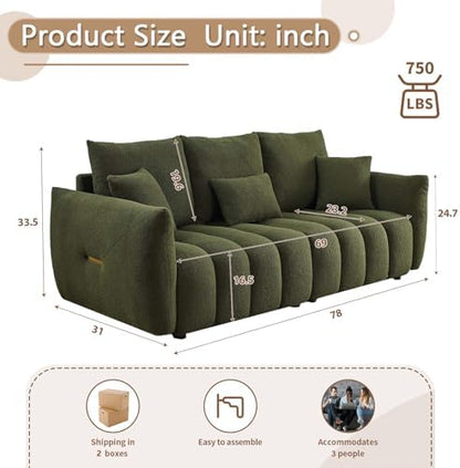 Antetek 78" Modern Sofa Couch, Comfy Deep Seat Teddy Fabric Cloud Sofa, Upholstered 3-Seater Boucle Couch, Oversized Loveseat for Living Room, Bedroom, Office, Apartment, Green