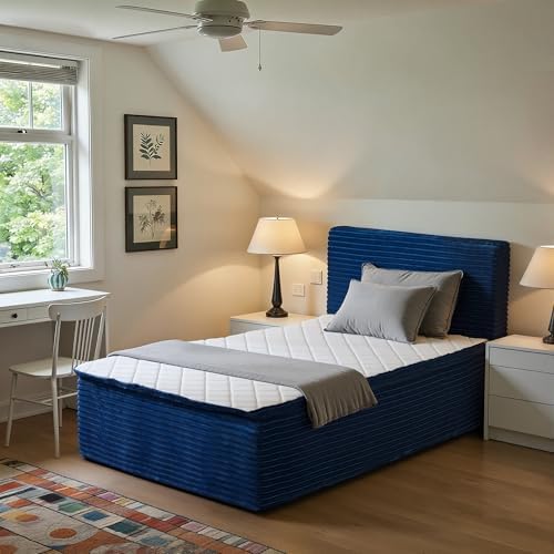 Twin Boneless Bed, Frame & Headboard & Mattress Set, Blue