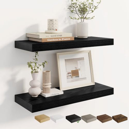Dreamland 24 Inches Wall Mounted Wood Floating Shelves, Black, 2 Pack