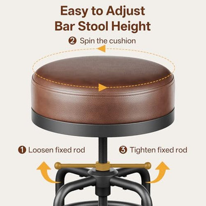 Raynesys 22-29 Inch Adjustable Height Industrial Swivel Bar Stools Set of 3
