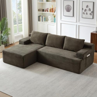 97" Cloud Boneless Couch, L-Shaped Sectional Sofa for Living Room, Brown