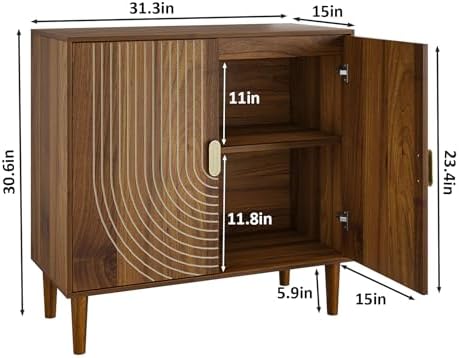 Sideboard Buffet Cabinet with Storage,Sideboard Buffet with Doors and Adjustable Shelf,Wooden Storage Cabinet, 31.3”W x 15.0”D x 30.6”H (Walnut)