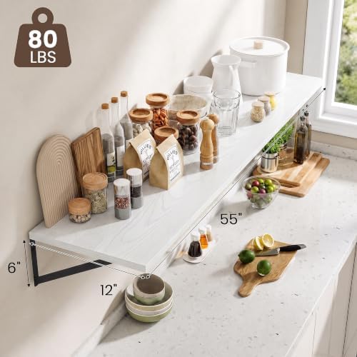 Dreamland Wall Mounted Floating Shelves Set of 2, 55x12, White