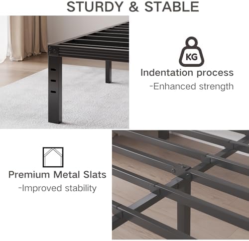 Queen Bed Frame, Heavy Duty 12" High Black Metal Platform Bed, Sturdy Steel, No Box Spring Needed, Noise-Free, Easy Assembly