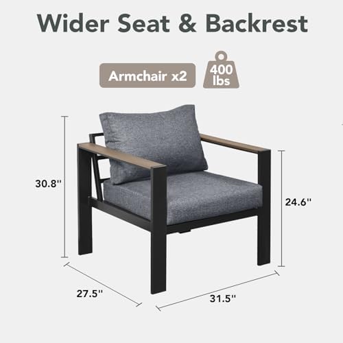 Patio Furniture Set Outdoor Aluminum Conversation 2Pcs Armchair Light Gray