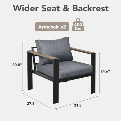 Patio Furniture Set Outdoor Aluminum Conversation 2Pcs Armchair Light Gray