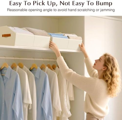 Closet Organizers and Storage Bins - 6 Pack Collapsible Divided Trapezoidal Cube Storage Bins Baskets with Orange Handle for Organizing Clothes Blankets, Toys, Books, Towels(Beige)