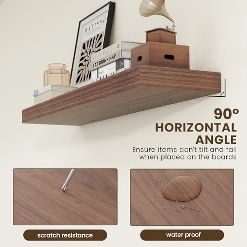 FLYJOE 48 Inch Floating Shelf, 12'' Deep Walnut Shelves for Wall Set of 1