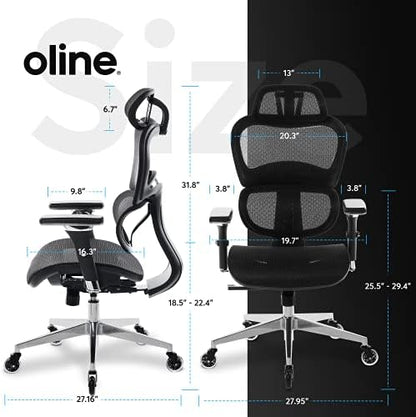 Oline ErgoPro Ergonomic Office Chair, Rolling Desk Chair with 4D Adjustable Armrest, 3D Lumbar Support, Blade Wheels, Mesh Computer Gaming Executive Swivel Chairs Chair (Black)