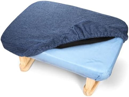 Lawei Small Foot Stool Ottoman, Rectangle Fabric Footstool with Wood Legs, 6.7''H Shoe Seat Step Stool Under Desk Footrest, Sofa Sponge Foot Stool Rest for Couch, Living Room, Bedroom, Entryway, Blue