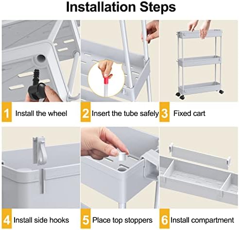 Slim Storage Cart 3 Tier,Bathroom Organizer Rolling Utility,Mobile Shelving Unit Slide Out for Office, Kitchen, Laundry Room & Narrow Places,Gray