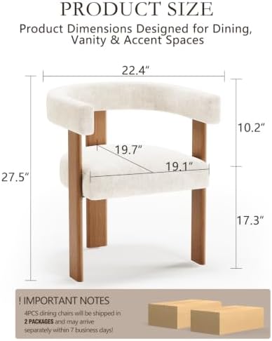 Gaussen Boucle Dining Chairs Set of 4, Mid Century Modern Dining Room Chairs with Solid Wood Legs, Terry Fabric Upholstered Kitchen Chairs, Accent Vanity Chair for Living Room (Cream,4)