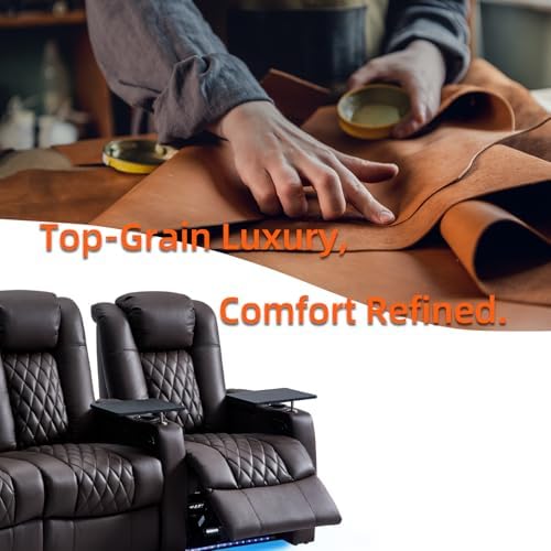 comfiroom Top-Grain Leather Home Theater Seating, Dual-Motor Power Recliner