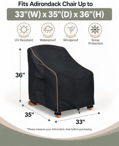 Adirondack Chair Covers 2 Pack,Waterproof Heavy Duty Outdoor Chair Covers,Adirondack Patio Chair Covers for Outdoor Furniture,(33W x 35 D x 36 H inches),Black