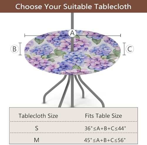 Hydrangea Outdoor Round Fitted Tablecloth with Umbrella Hole Zipper 45-56