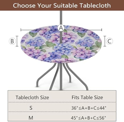 Hydrangea Outdoor Round Fitted Tablecloth with Umbrella Hole Zipper 45-56