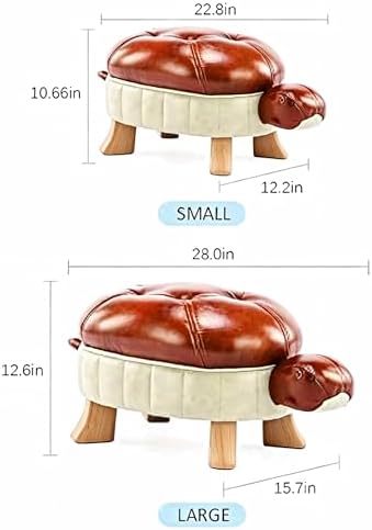 Animal Footstool Turtle Upholstered Ottoman PU Leather Pouf Wood Foot Stool Rest for Living Room Bedroom Sofa Bench Seat Chair, Reddish Brown, Small