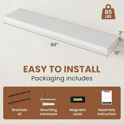 Deep Floating Shelves 60x12” Set of 1, White
