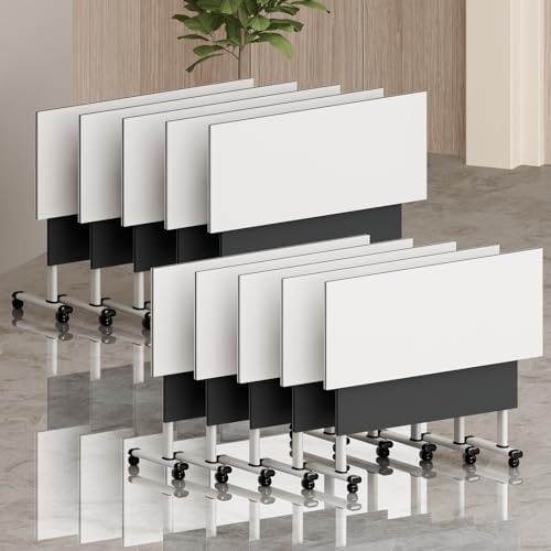 Folding Conference Room Tables, Modular Seminar Conference Table Modern Flip Top Training Meeting Tables, Conference Room Table with Wheels for Home Office Classr, 10 Pack 55.1inch