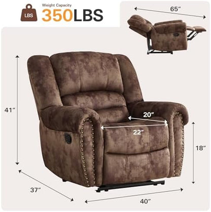 CANMOV Manual Recliner Chair Set of 2, Classic and Traditional Fabric Recliner Chair with Comfortable Arms and Back Single Sofa for Living Room, Chocolate Brown