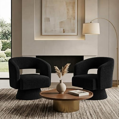 Swivel Accent Chair,Mid-Century Barrel Chair(Black-chenille, Set of 1)