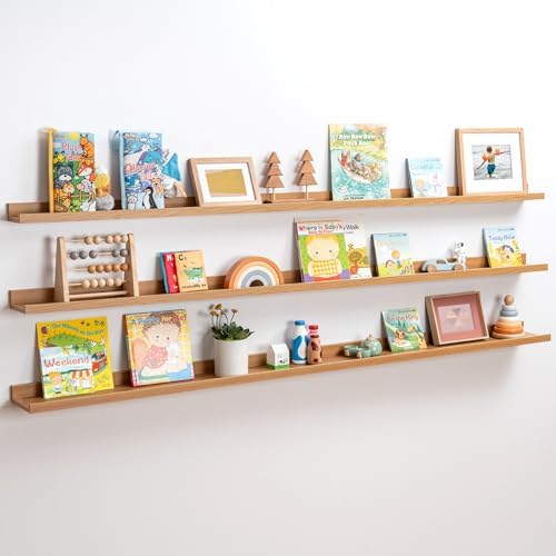 Picture Ledge Shelf, 72 Inch Oak Floating Shelves Set of 3