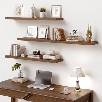 10 Inch Deep Floating Shelves for Wall 48” Set of 2, Walnut
