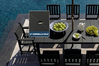Perli™ 9-Piece Outdoor Dining Set, All-Weather HDPE Patio Furniture with 8 Ergonomic Chairs & Large Table, Built-in Umbrella Hole, UV-Resistant Set for Backyard, Deck, Poolside, Black