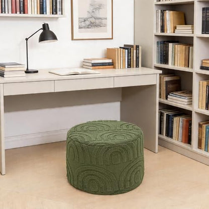 Asuprui Boucle Pouf Ottoman Foot Rest, Deep Green, 20x20x14 Inches