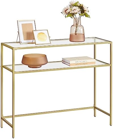 VASAGLE 39.4 Inchs Console Sofa Table, Tempered Glass, 2 Shelves
