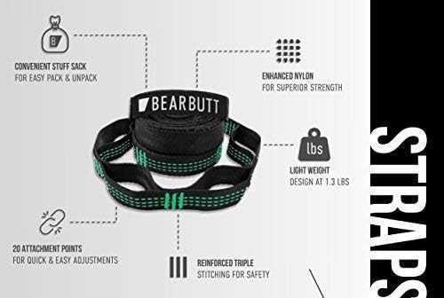 Bear Butt Kodiak Hammock Straps for Trees - 20 Feet Long, 40 Combined Loops - Holds 1000 Pounds - Camping Accessories With Carabiner
