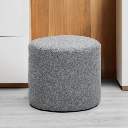 Studio Living Wentworth 19" Round Ottoman, Urban Transitional, Fully Assembled, Faux Sherpa Fabric, Gray