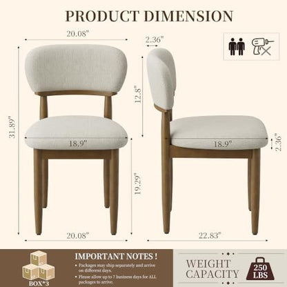 MALOL Upholstered Dining Chairs Set of 6, Walnut Dining Chairs, Beige