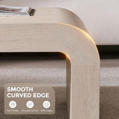 48" Modern Curved Coffee Table, Wood Minimalist Center Table, Cream