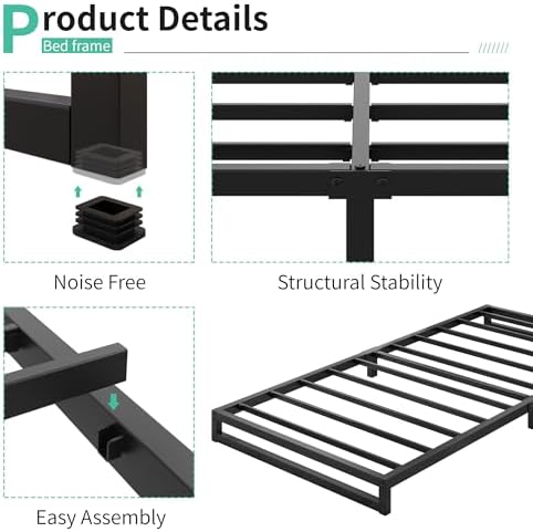 Lutown-Teen 6 Inch Twin Size Bed Frames with Heavy Duty Steel Slat Support