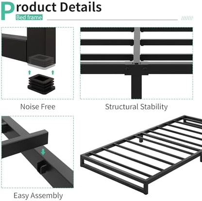 Lutown-Teen 6 Inch Twin Size Bed Frames with Heavy Duty Steel Slat Support