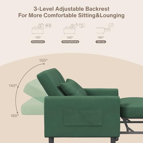 Aiho Convertible Sleeper Chair Sofa Bed with Adjustable Design, Green
